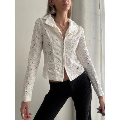 White Eyelet Long Sleeve Blouse