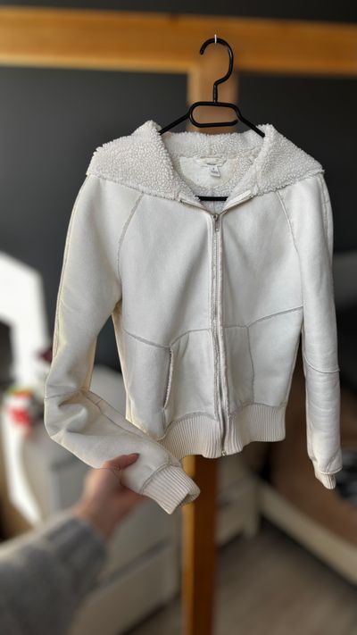 White Zip-Up Hoodie With Sherpa Lining