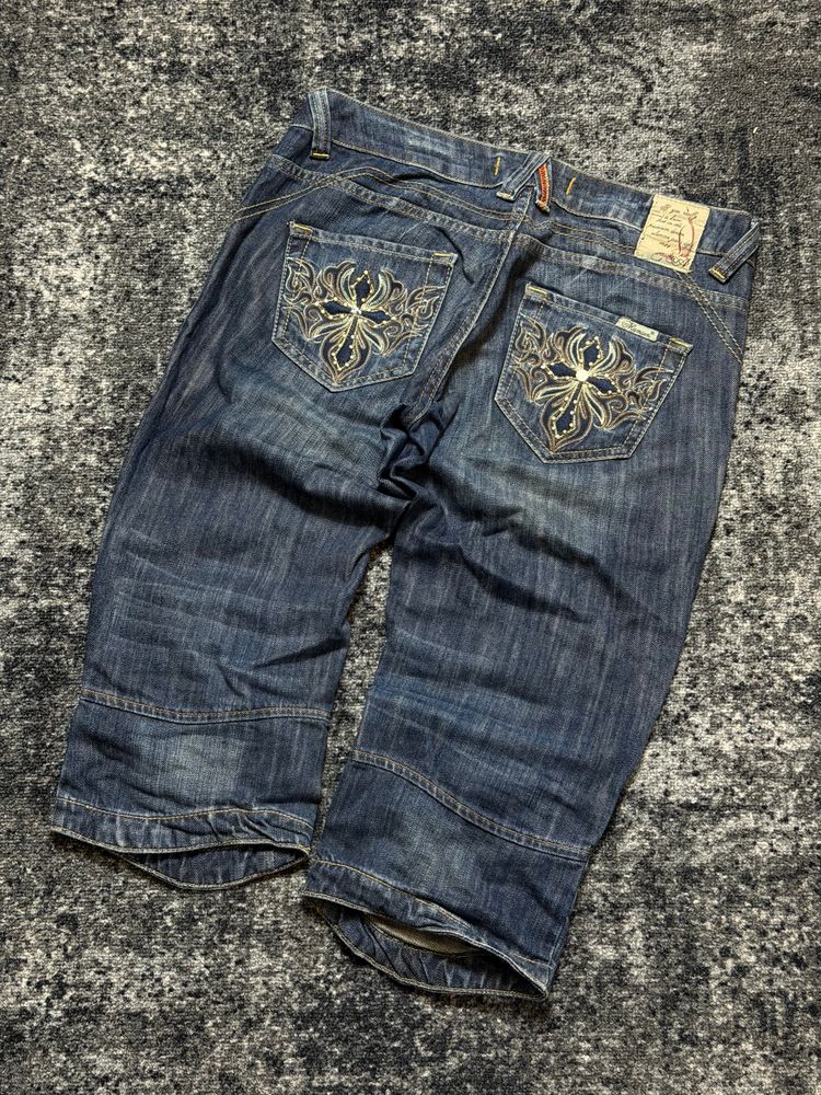 Afrogan Embroidered Denim Shorts