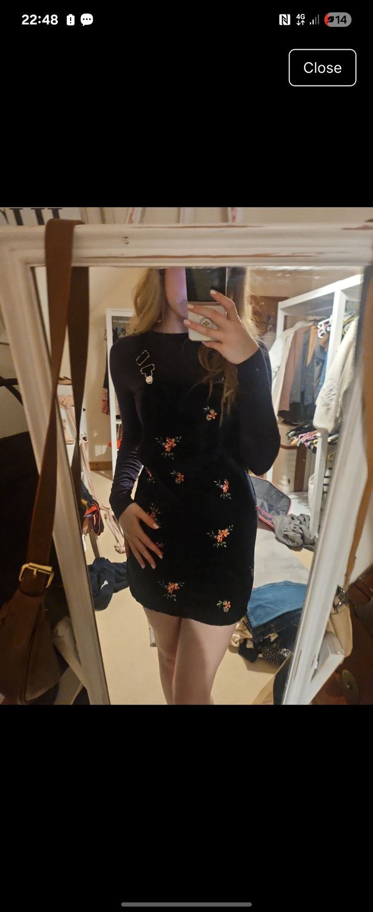Black Floral Embroidered Mini Dress