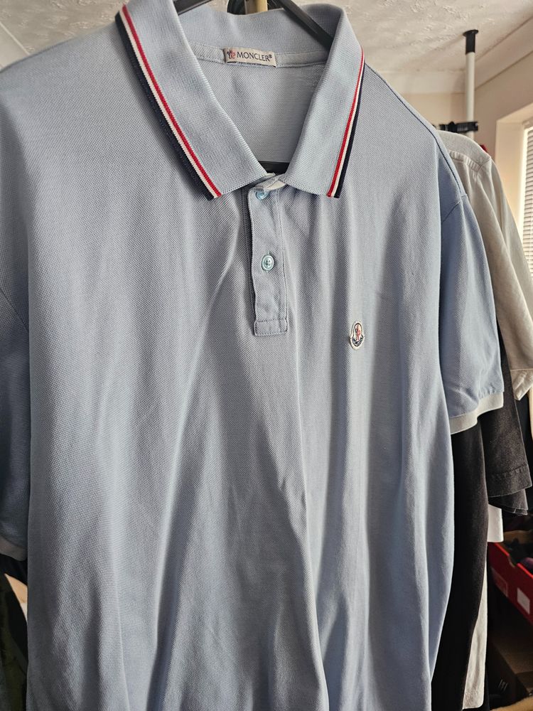 Moncler Light Blue Polo Shirt  XXL  ( fits Large) 