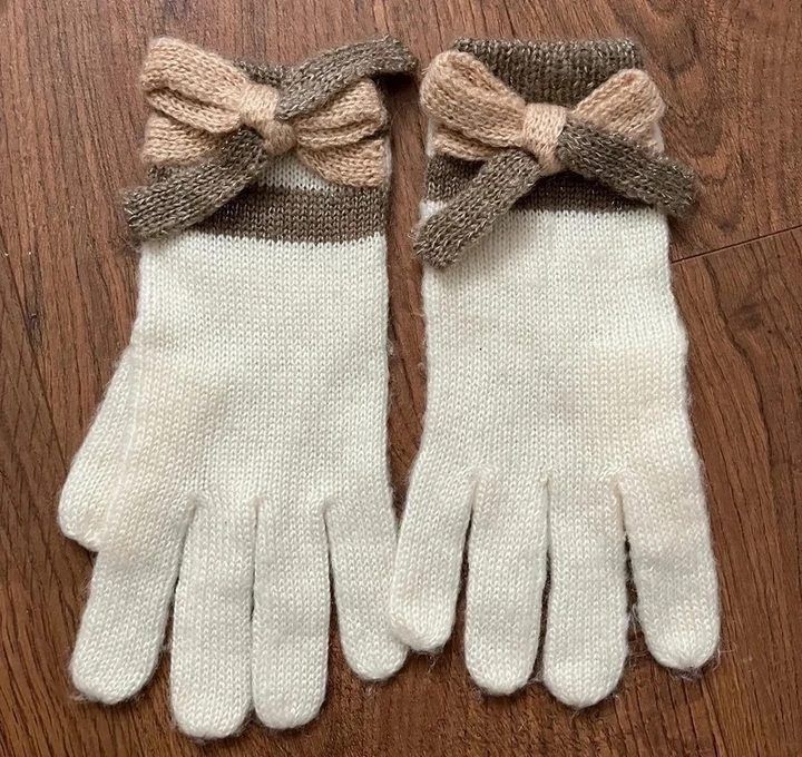Knitted Gloves With Bows, Polka Dot Scarf, Crocheted Beret, Crocheted Headband image 2