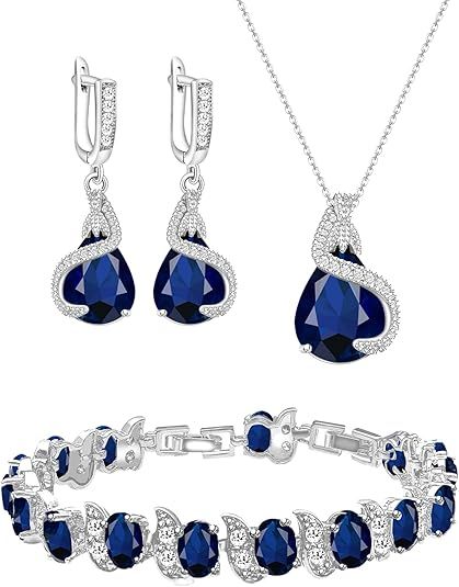 Set Blue Sapphire Jewelry Set With Earrings, Necklace, Bracelet product image
