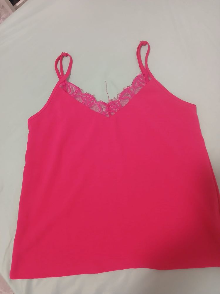 Pink Camisole Top With Lace Trim 2