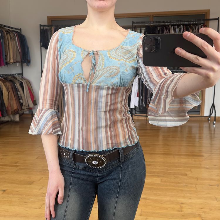 Blue Paisley And Striped Blouse
