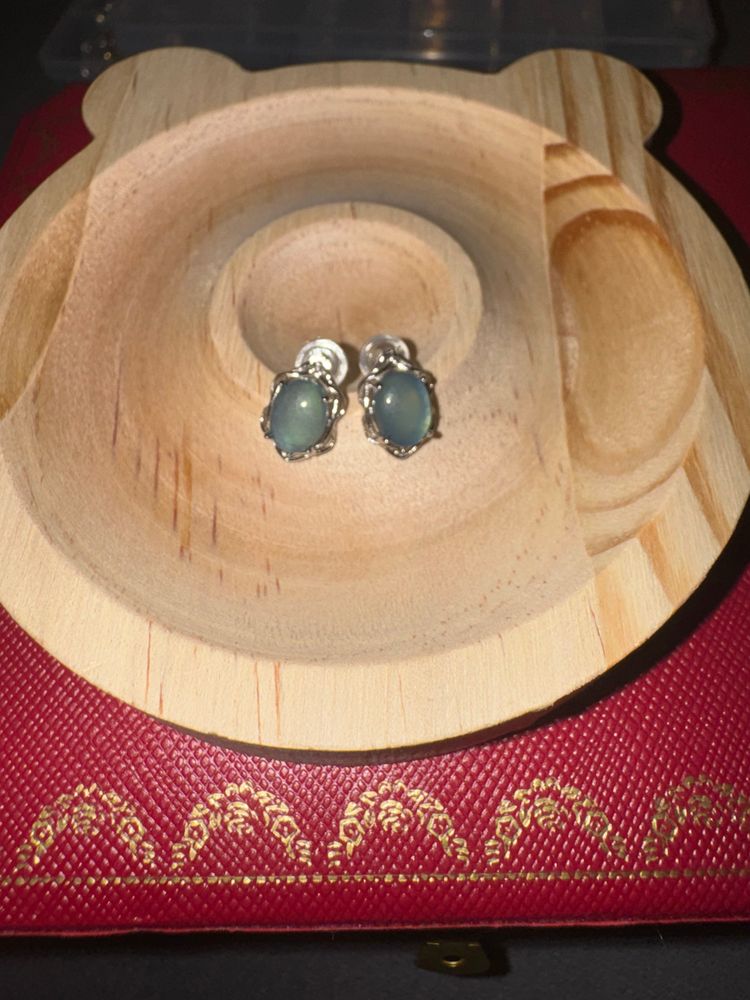 aquamarine Silver Stud Earrings With Blue Stones