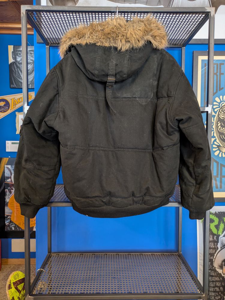 Schott Nyc Black Jacket With Fur Hood imagen 2