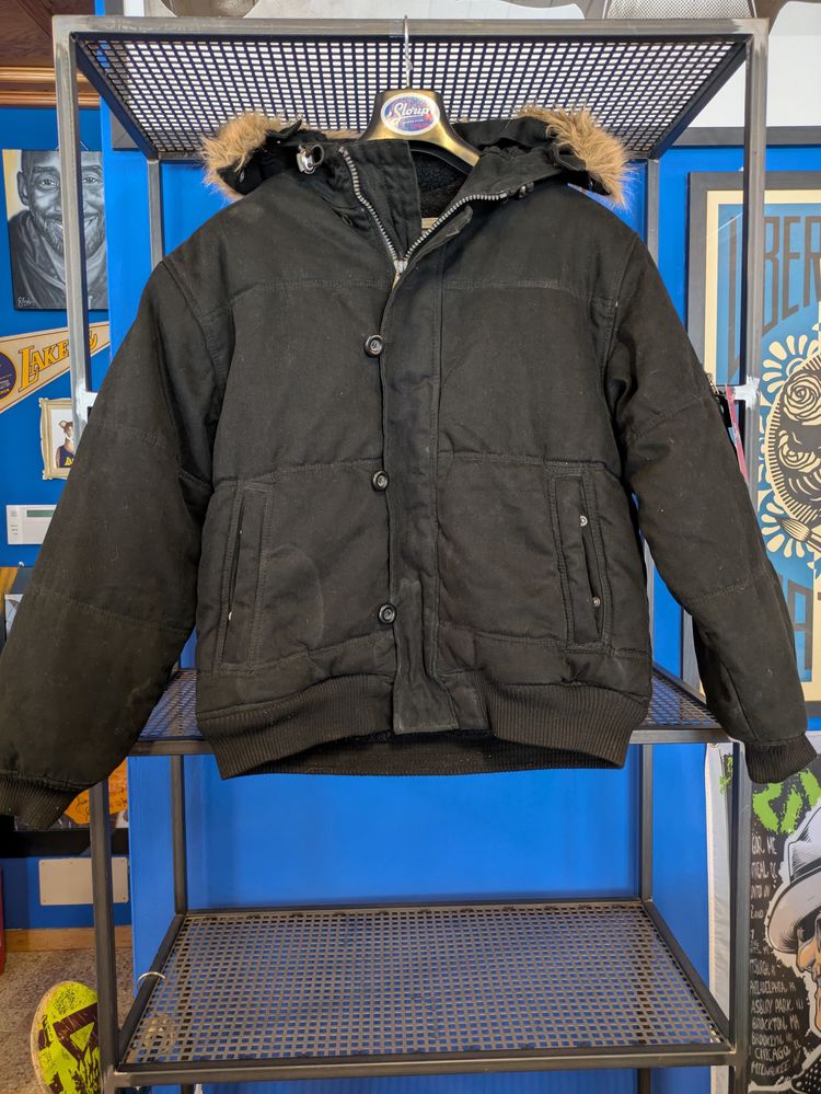 Schott Nyc Black Jacket With Fur Hood