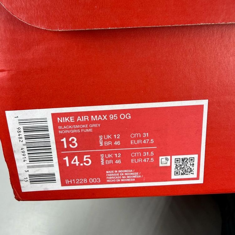 Nike Air Max 95 Size UK 12 Big Bubble OG Black University Red Men's IH1228-003 image 5