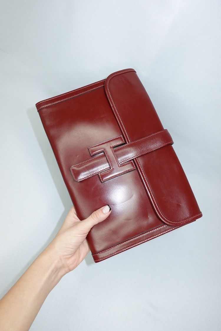 Hermès Burgundy Leather Clutch 10