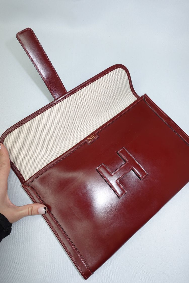 Hermès Burgundy Leather Clutch 3