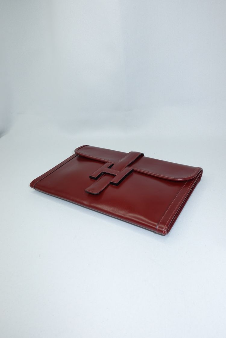 Hermès Burgundy Leather Clutch 6