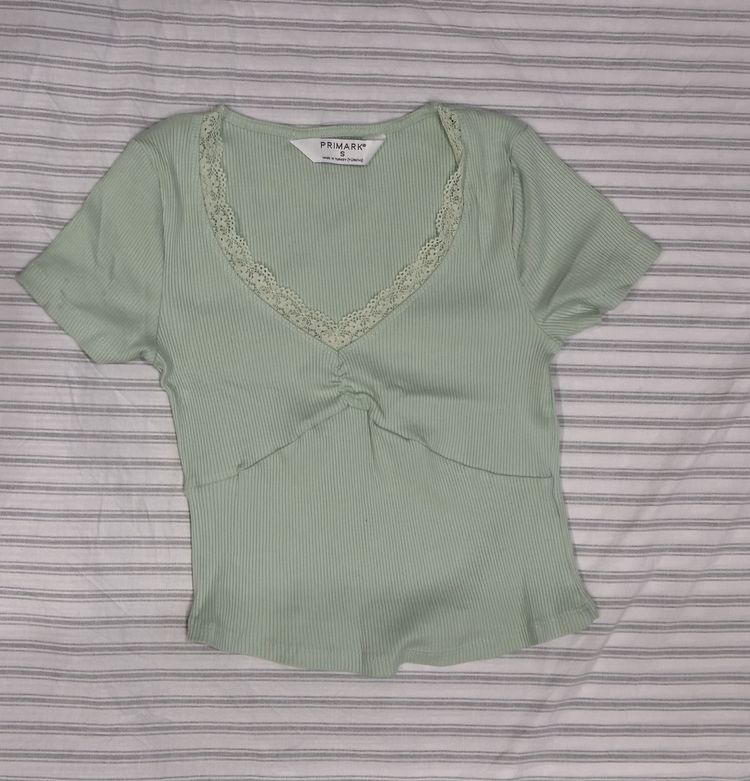 Primark Green Ribbed Short Sleeve Top