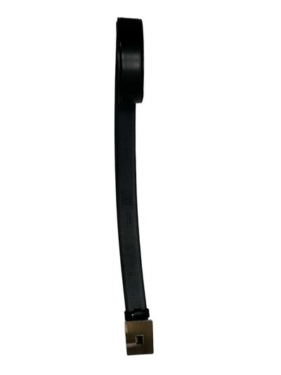 Prada Black Polished Calfskin Leather Belt With Laser Etched Shield Buckle 5