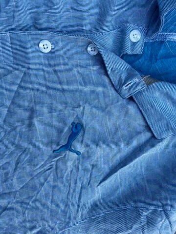 Puma Men's Light Blue Striped Polo Shirt Small obraz 2