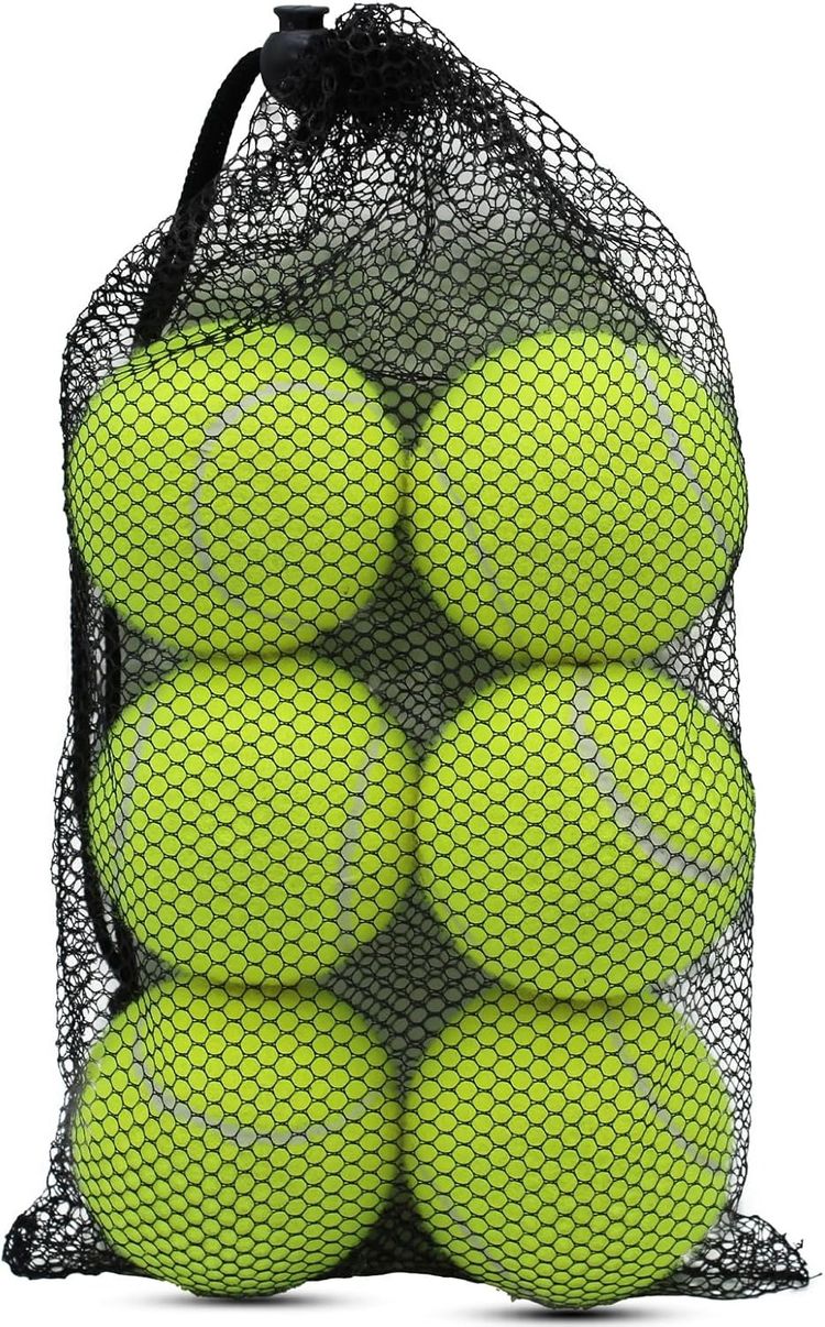 Yellow Tennis Balls In Black Mesh Bag