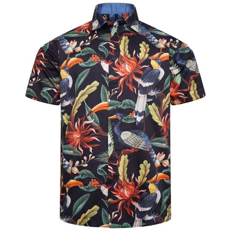 KAM Bird Print Short Sleeve Shirt For Men in Navy, 2XL-8XL image 1