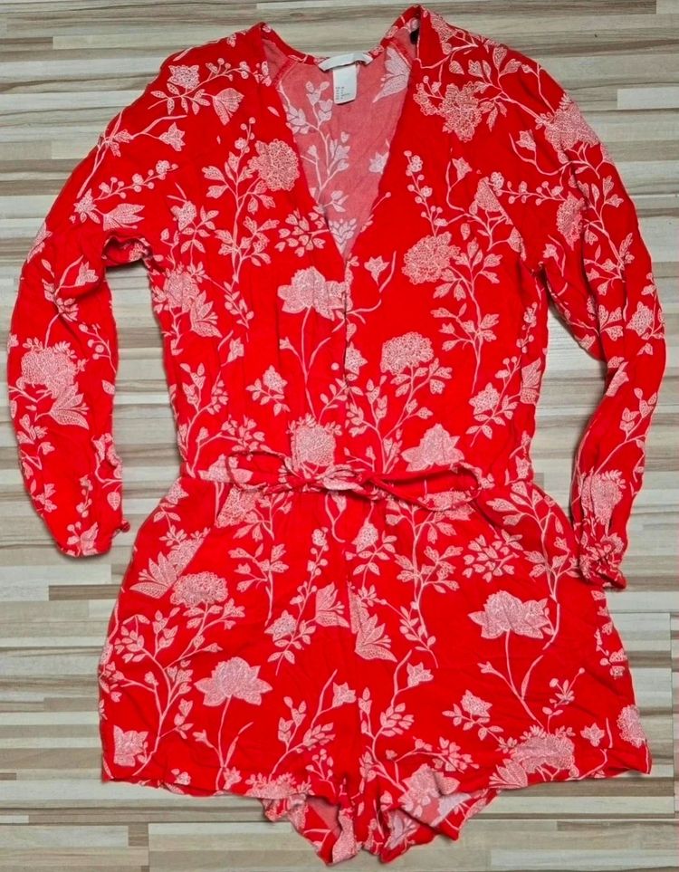 Red Floral Long Sleeve Romper