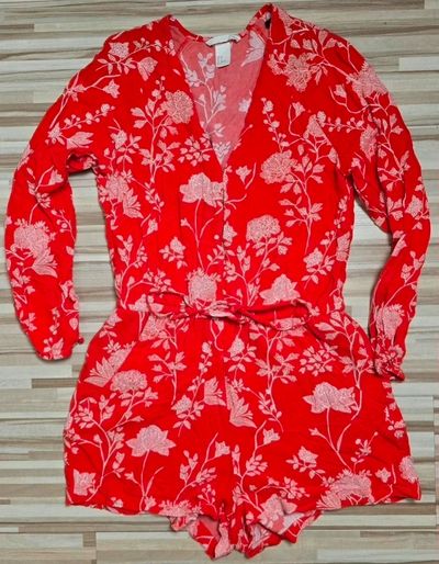 Red Floral Long Sleeve Romper