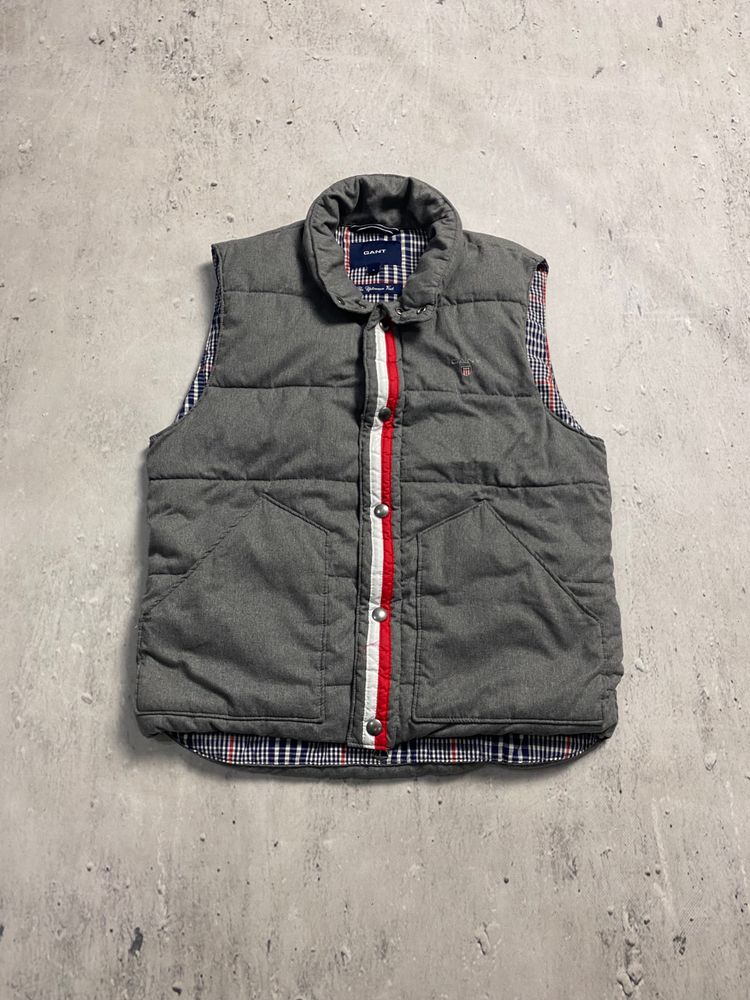 Grey Padded Vest With Checkered Lining