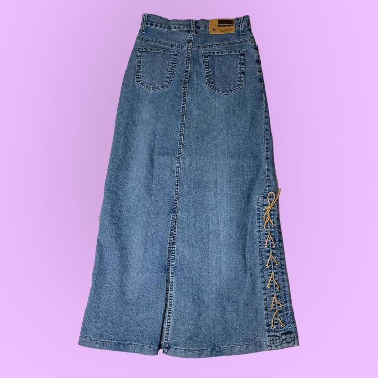 Immagine di 90s 00s denim maxi skirt with embroidery and lace up sides   2
