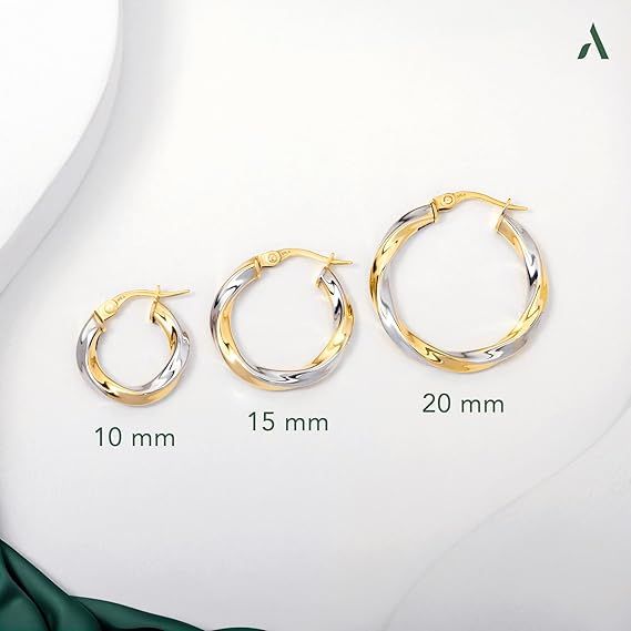 9K Yellow Gold Two-Tone Hoop Earrings 4
