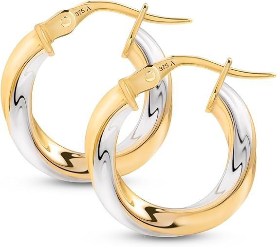 9K Yellow Gold Two-Tone Hoop Earrings