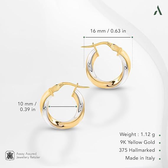 9K Yellow Gold Two-Tone Hoop Earrings 5