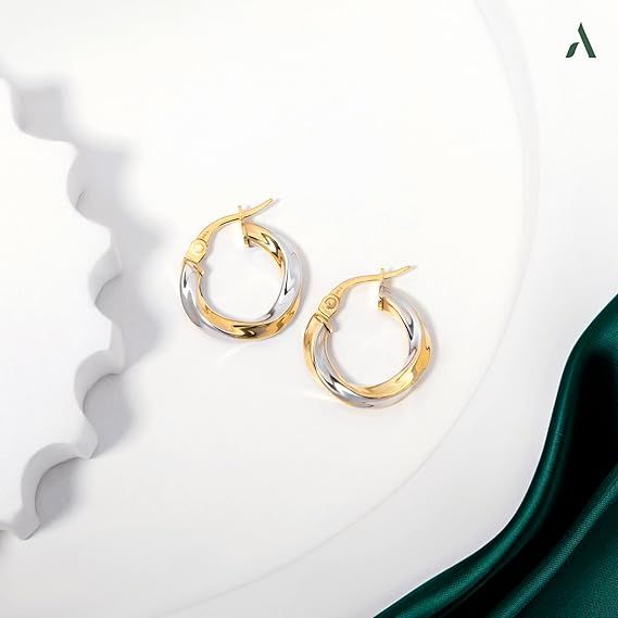 9K Yellow Gold Two-Tone Hoop Earrings 3