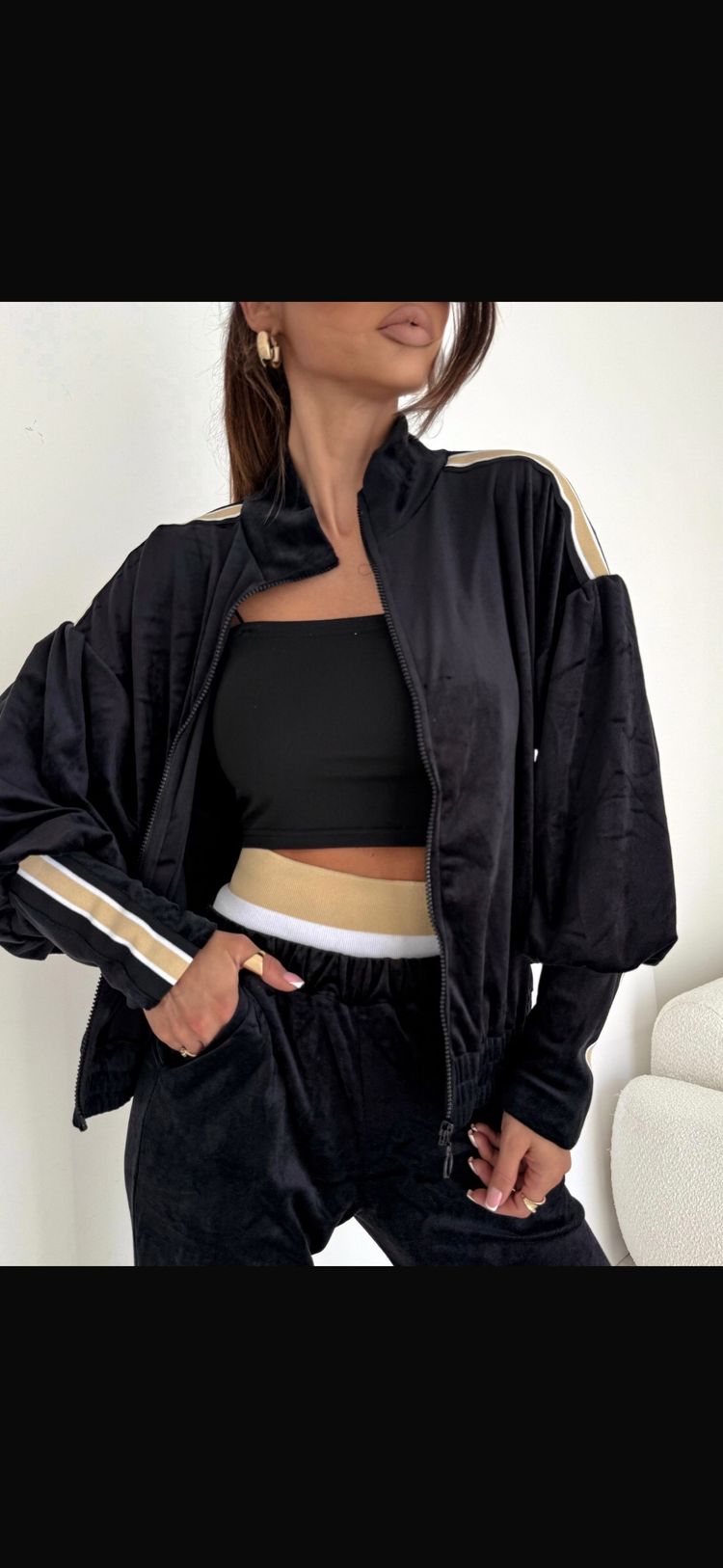 Other Black Velour Tracksuit With Gold And White Stripes product image