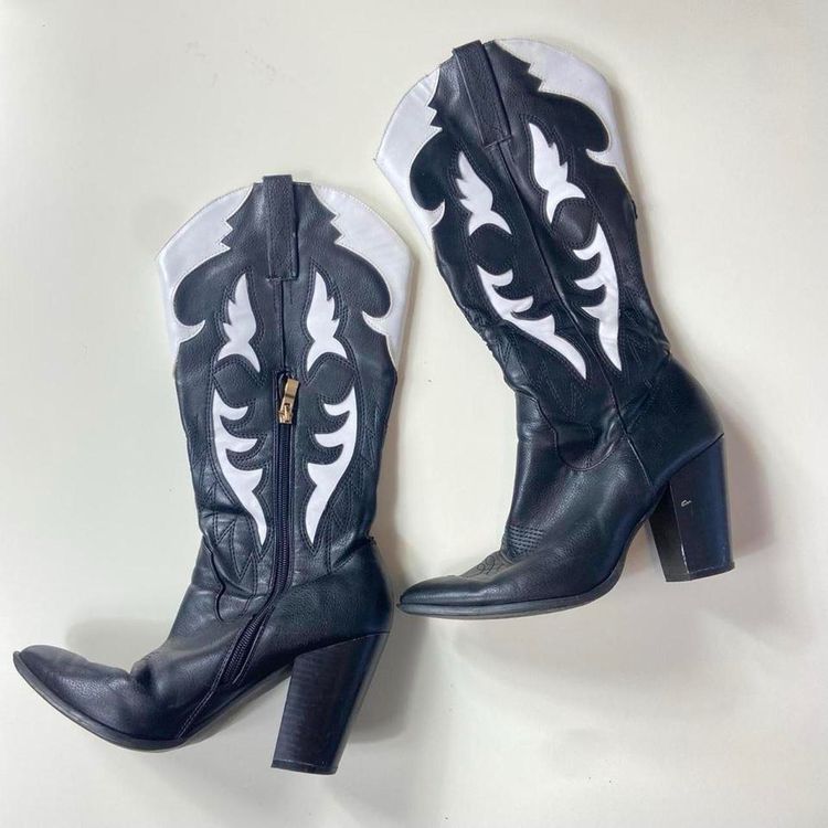 Black And White Leather Cowboy Boots 5