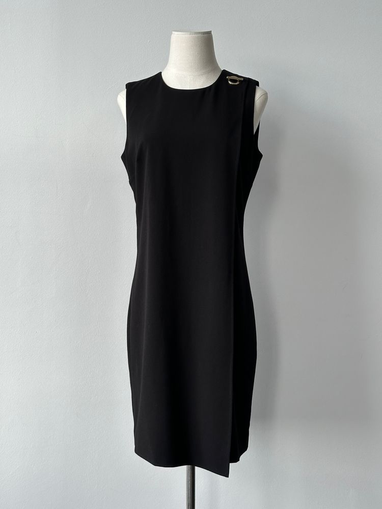 Calvin Klein 2000s Asymmetric Overlay Sleeveless Midi Single Button Dress - M image 2