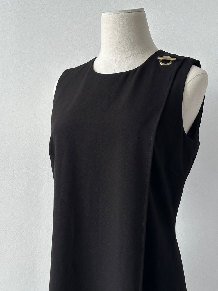 Calvin Klein 2000s Asymmetric Overlay Sleeveless Midi Single Button Dress - M image 8