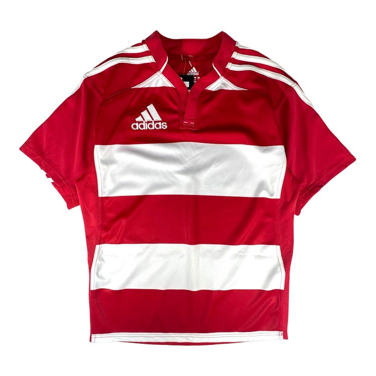 Adidas Red And White Striped Rugby Shirt