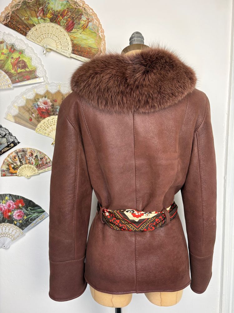 Vintage 70s Sheepskin jacket with fox fur collar image 4