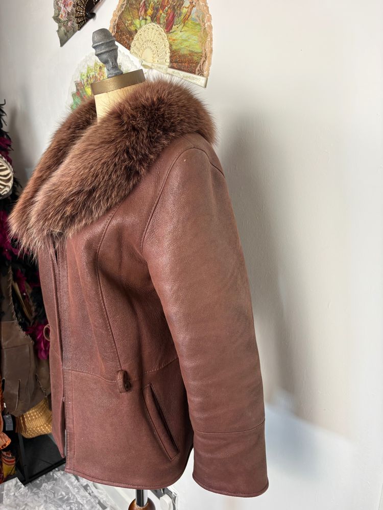 Vintage 70s Sheepskin jacket with fox fur collar image 8