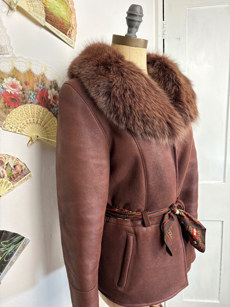 Vintage 70s Sheepskin jacket with fox fur collar image 6