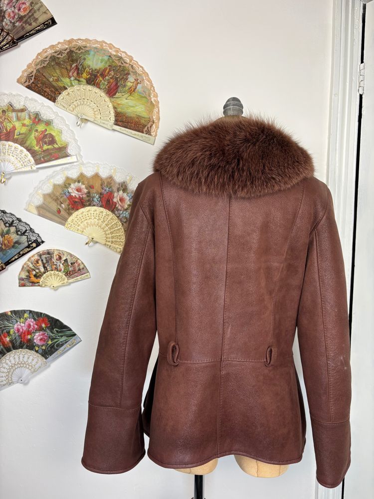 Vintage 70s Sheepskin jacket with fox fur collar image 3