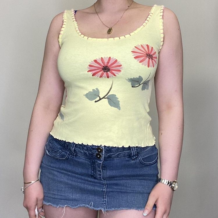Miss Selfridge 90s 00s Miss Selfridge yellow tank top with floral design  product image