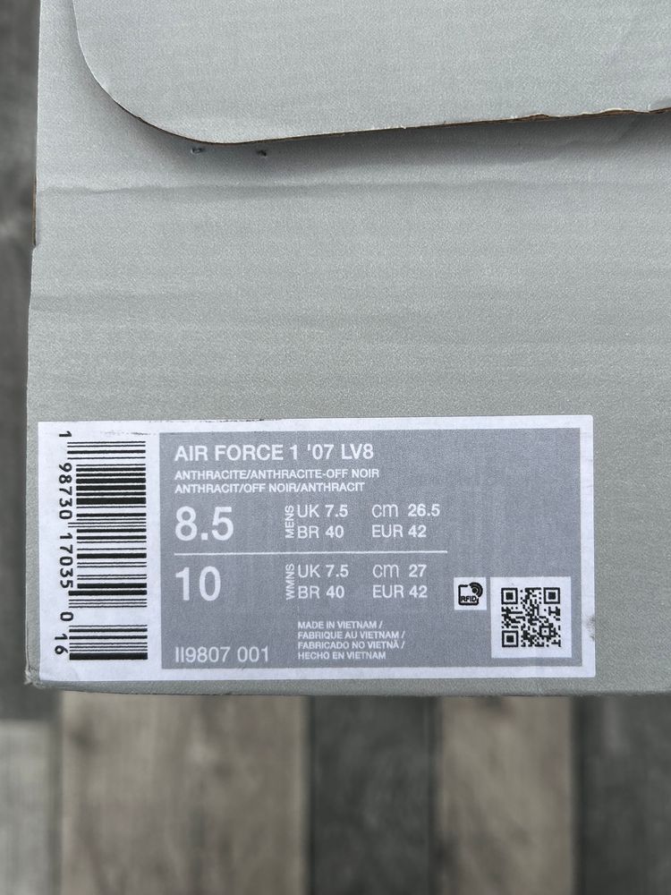 Nike Air Force 1 '07 LV8 Trainers ‘Anthracite Off Noir’ - Size UK 7.5  image 10