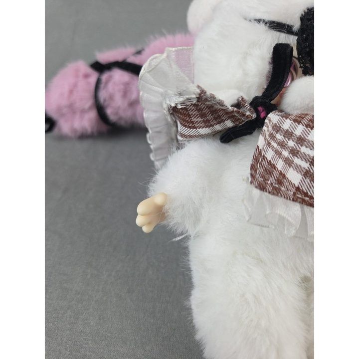 Plush Doll Keychain With Pink And White Fur And Plaid Dress imagen 2