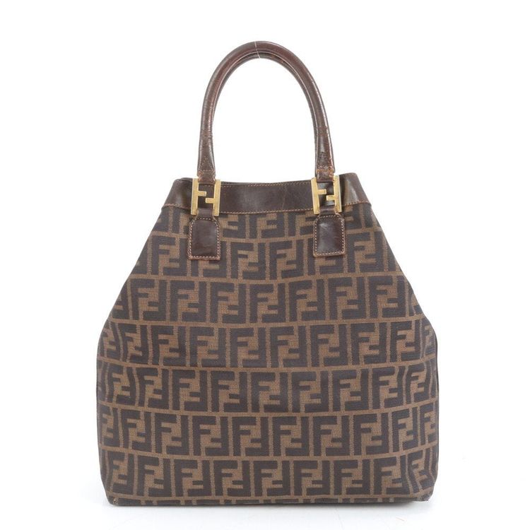 Fendi Zucca Pattern Gold Brown Leather Tote Bag image 3