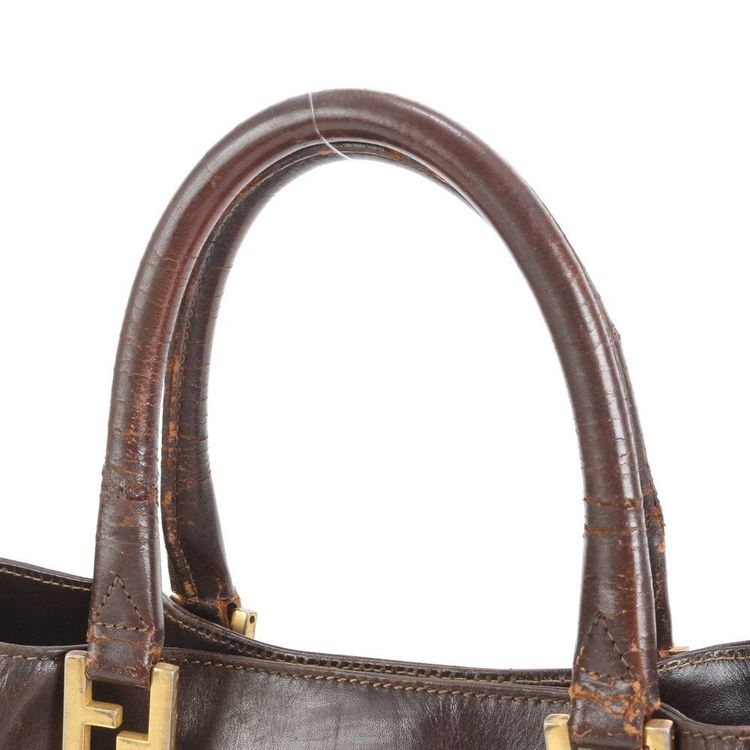 Fendi Zucca Pattern Gold Brown Leather Tote Bag image 7