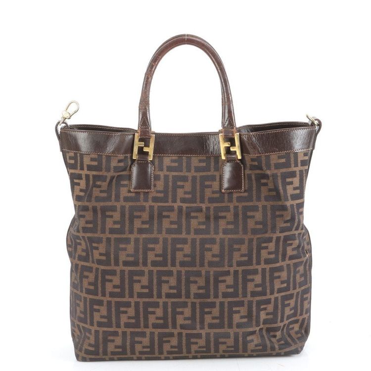 Fendi Zucca Pattern Gold Brown Leather Tote Bag image 9
