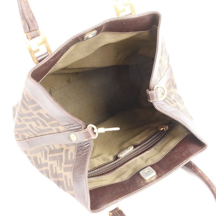 Fendi Zucca Pattern Gold Brown Leather Tote Bag image 5