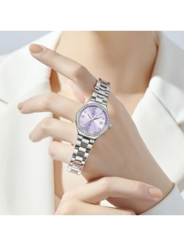 Guou Silver Wristwatch With Purple Dial