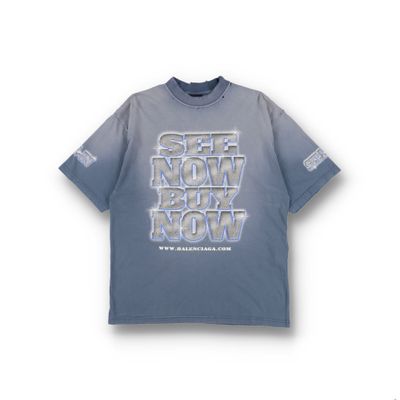 Balenciaga Washed Blue Distressed SNBN Logo Oversized T-Shirt