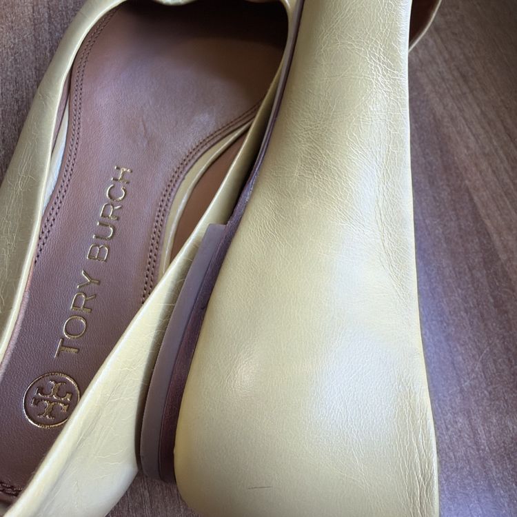 Tory Burch Georgia Ballet Flats Yellow Leather Square Toe Uk 8.5 Us 11 New image 6