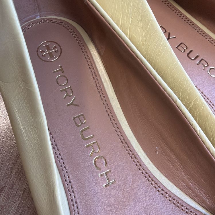 Tory Burch Georgia Ballet Flats Yellow Leather Square Toe Uk 8.5 Us 11 New image 4