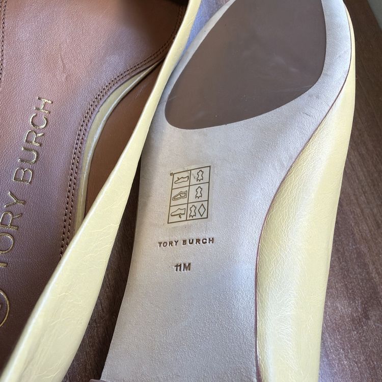 Tory Burch Georgia Ballet Flats Yellow Leather Square Toe Uk 8.5 Us 11 New image 5